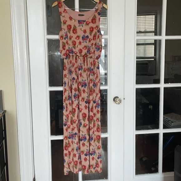 Qed London blush pink flower roses summer vacation travel women’s maxi dress - Picture 1 of 10